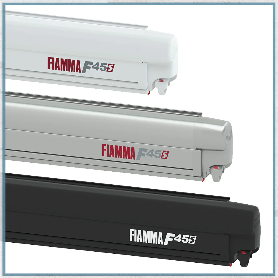 Fiamma F45S Wall Mounted Awning – Polar White, Titanium and Deep Black case colours
