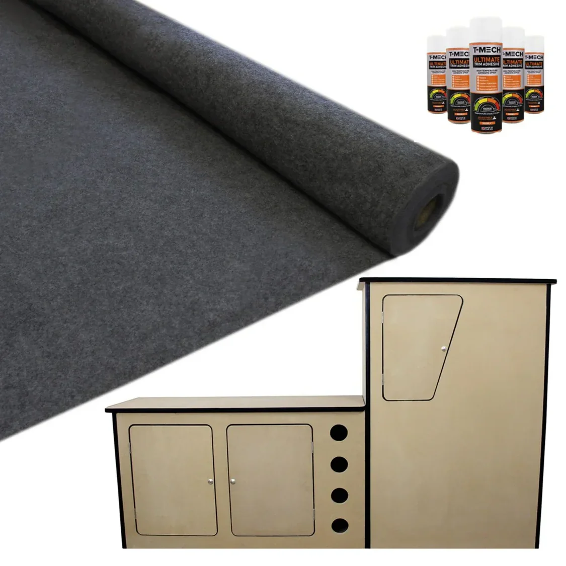 MDF Camper Van Kitchen Unit with Grey 11sqm Anthracite Van Lining & Glue