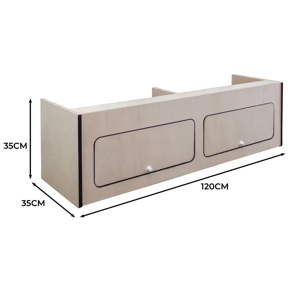 Overhead Camper Cabinet with Black Trim 120cm x 35cm x 35cm