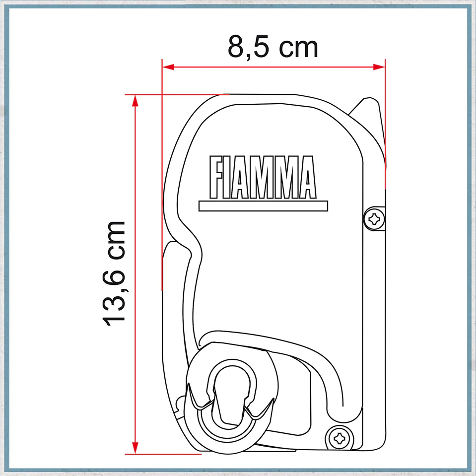 Fiamma F45S bracket dimensions – 8.5cm wide x 13.6cm tall
