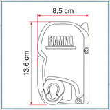 Fiamma F45S bracket dimensions – 8.5cm wide x 13.6cm tall