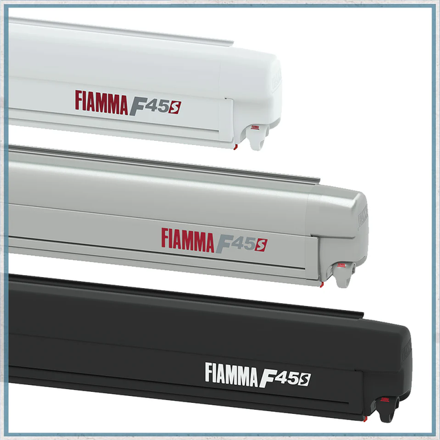 Fiamma F45S Wall Mounted Awning – Polar White, Titanium and Deep Black case colours