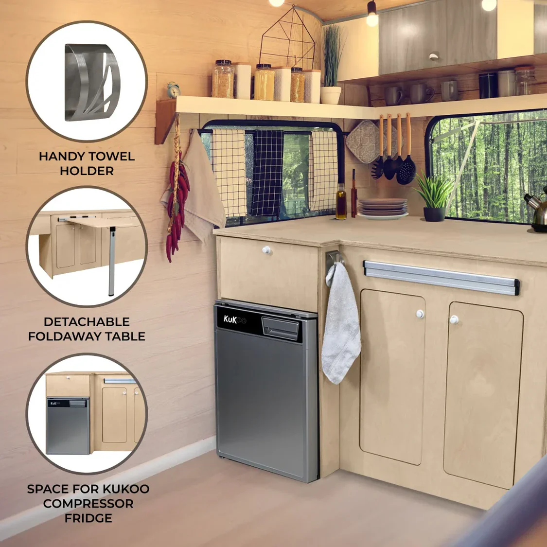 Camper Kitchen Pod with Silver Compressor Fridge RHD