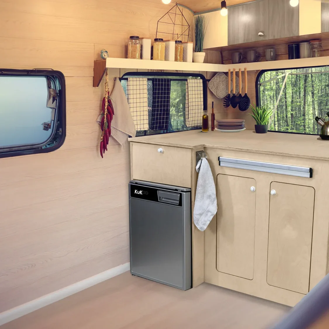 Camper Kitchen Pod with Silver Compressor Fridge RHD