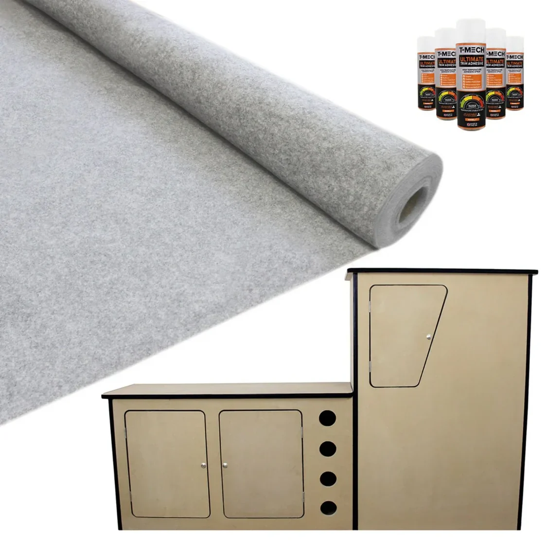 MDF Camper Van Kitchen Unit with 11sqm Silver Van Lining & Glue