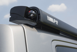 Fiamma F40van Deep Black roof-mounted awning on a campervan – close-up of cassette and winch mechanism