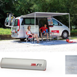 Fiamma F35 Pro 180 awning – Titanium case with Royal Blue canopy, lifestyle and product shot