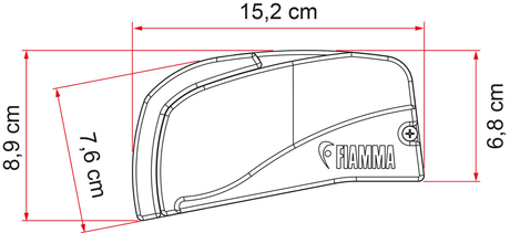 Fiamma F40van cassette cross-section dimensions – 15.2cm wide, 8.9cm tall, 7.6cm depth, 6.8cm height